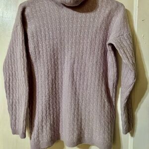 Jeanne Pierre Lambswool Angora Blend Cable-knit Turtleneck Light Purple Sweater